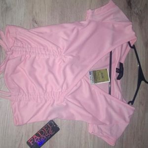 Faded rose pink v line cropped top